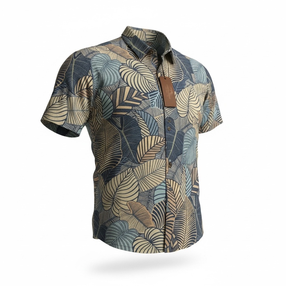 Tori Richard Blue and Tan Leaf Pattern Shirt